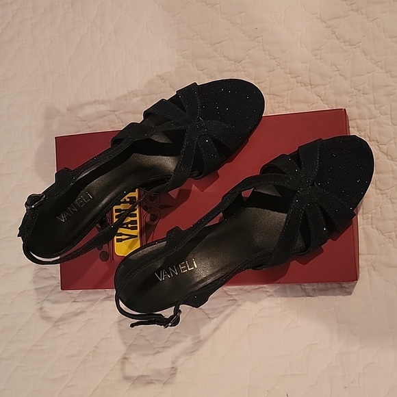 Vaneli Sparkle Navy 9.5 Narrow Kitten Heel Strappy Dress - Picture 5 of 12